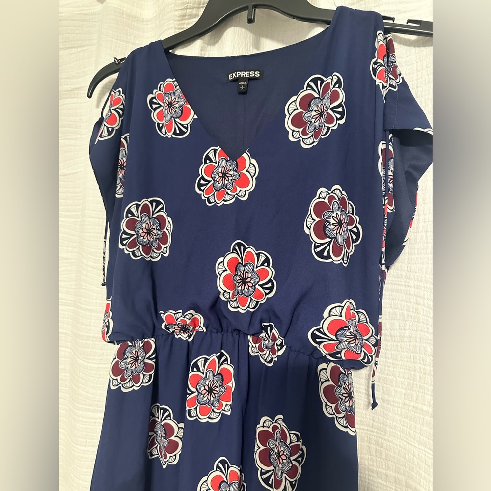 Express Blue Dress with Orange and White Floral Design - Picture 3 of 3